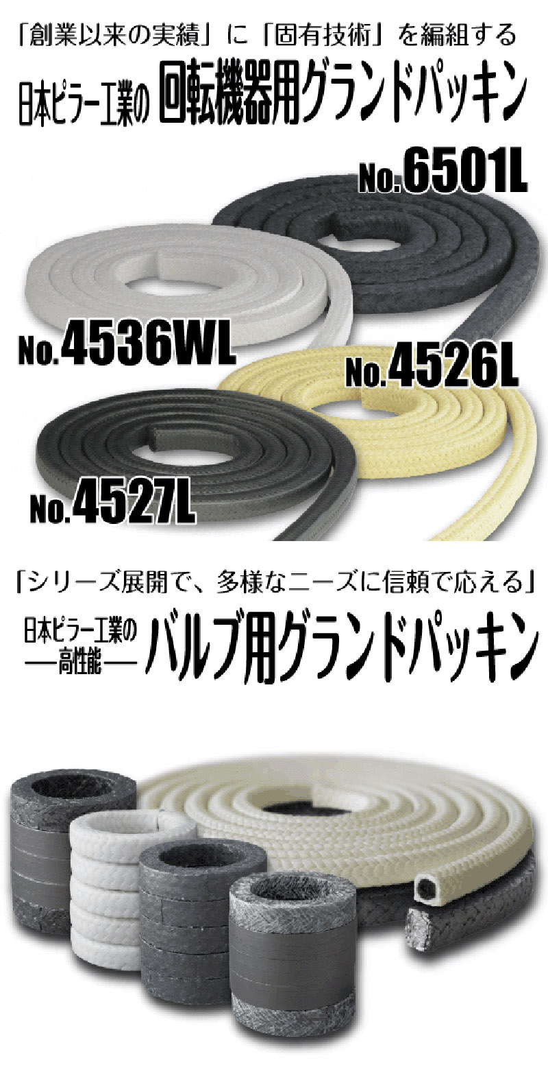 受注生産品 日本ピラー グランドパッキン No.6501L 20.5mm×3m 炭化繊維グランドパッキン 自吸式ポンプ 渦巻ポンプ シール 部品 